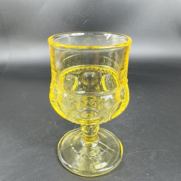 Indiana Glass Kings Crown Thumbprint Yellow Goblet Small Cups Glasses Set 2 VTG - Picture 11 of 13